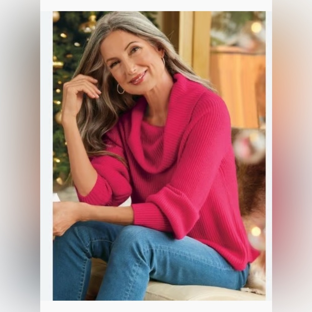 Bloomingdale's Pink Cowl Neck Sweater with Asymmetrical Hem